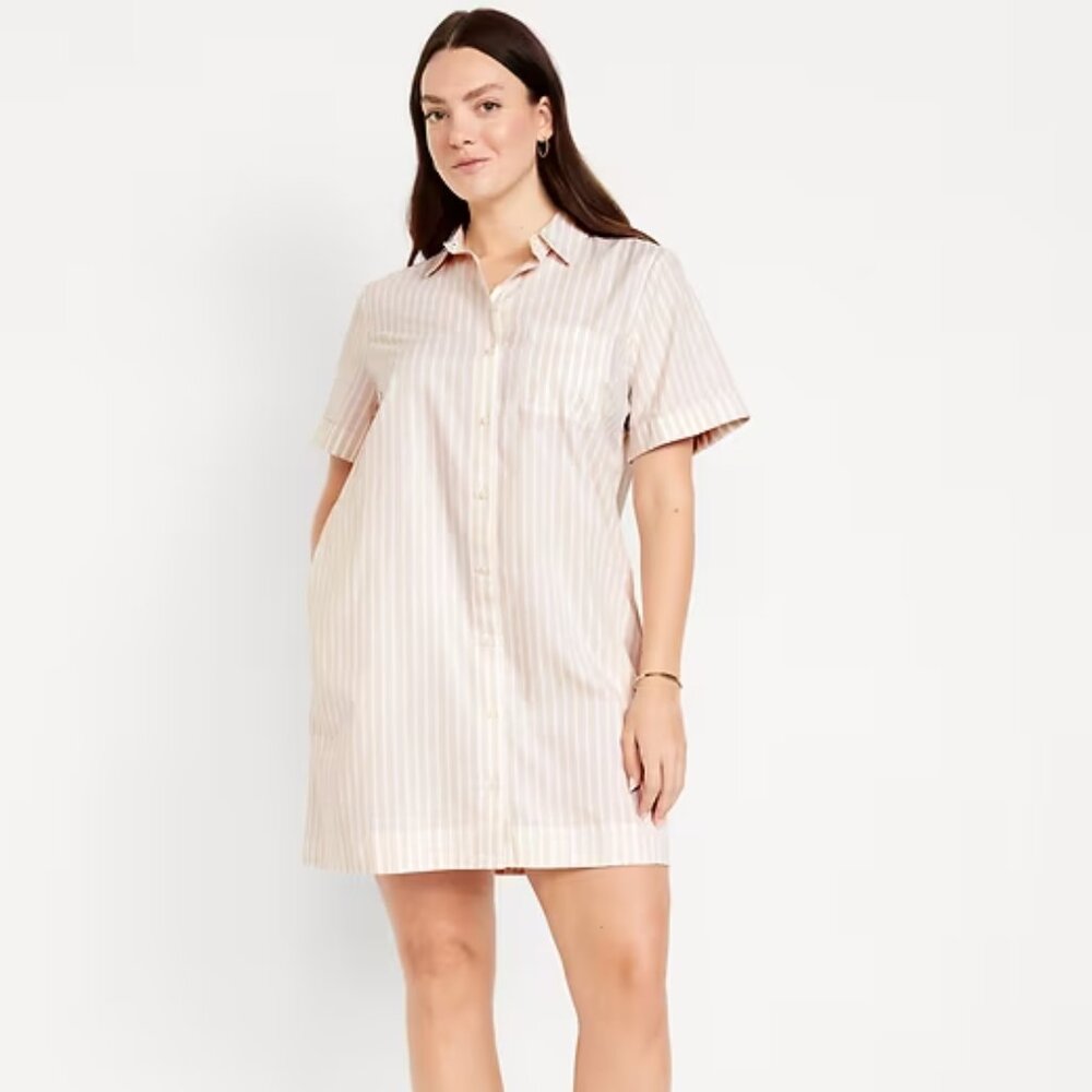 NWT Old Navy Women's 100% Cotton Striped Shirt Dress W/ Pockets Sz Large Petite